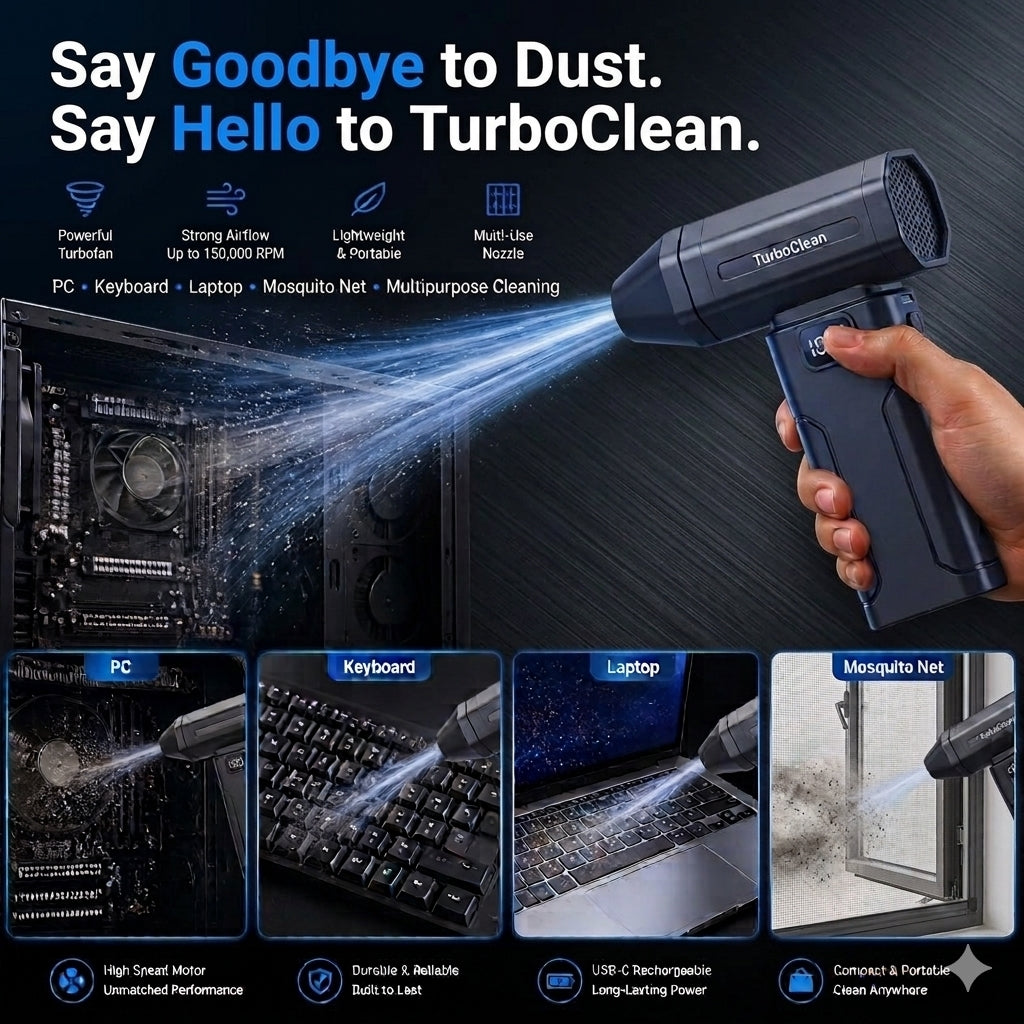 TurboClean 150,000 RPM Violent Fan – Portable Dust Cleaner for PC, Keyboard, and Mesh Nets
